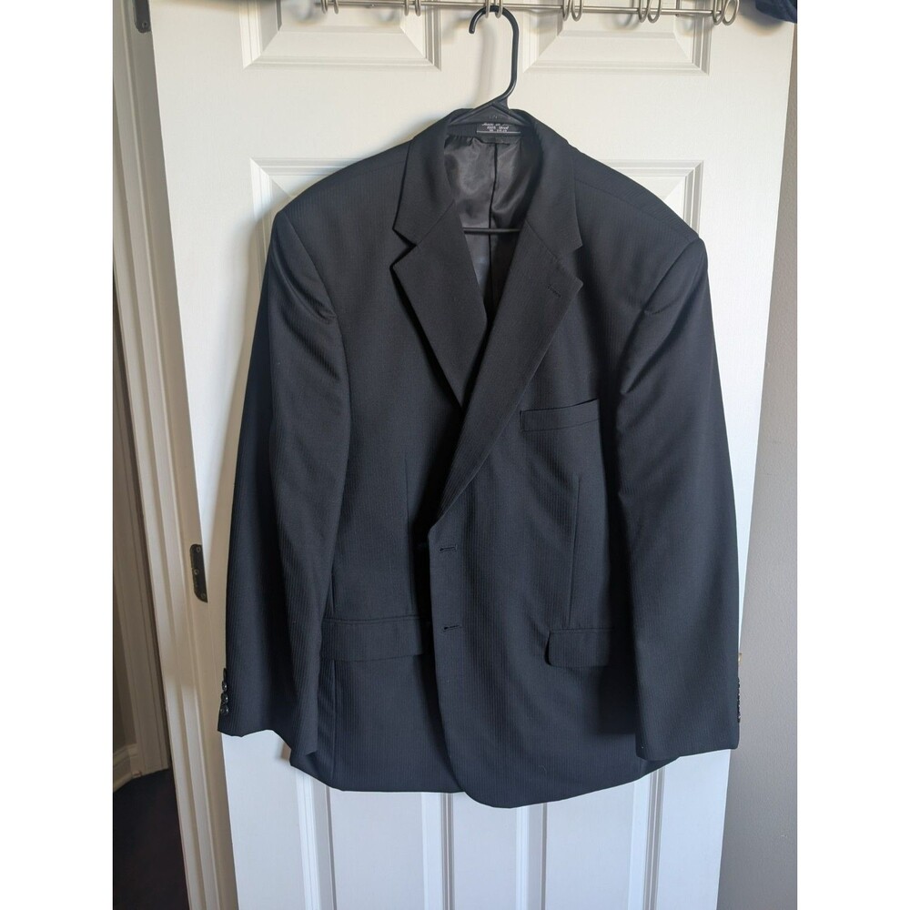 Jeffrey Banks 100% Wool Couture Men’s Blazer Sport Coat Jacket Black Pinstripe